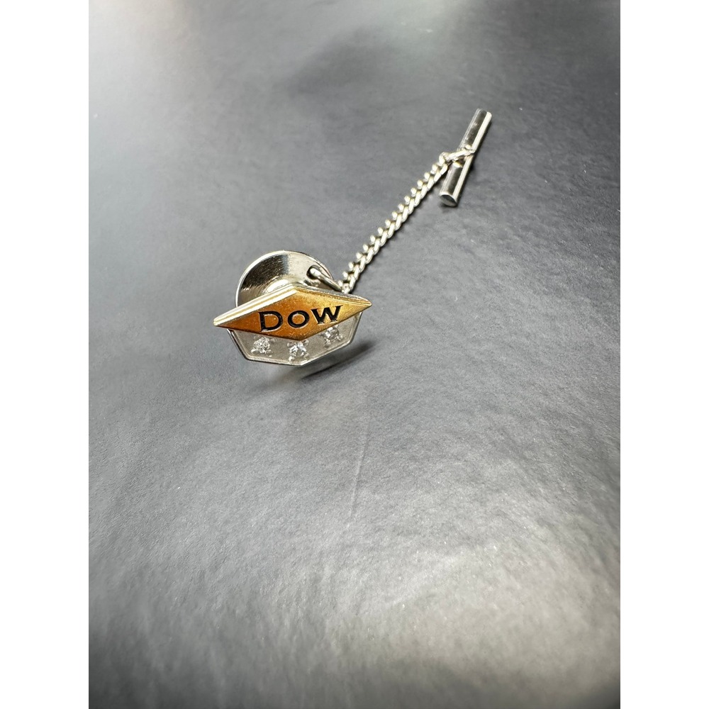 Vintage Dow Chemical Employee Service Award Tie Tack Pin 3 Diamonds 10K Gold - Picture 2 of 3